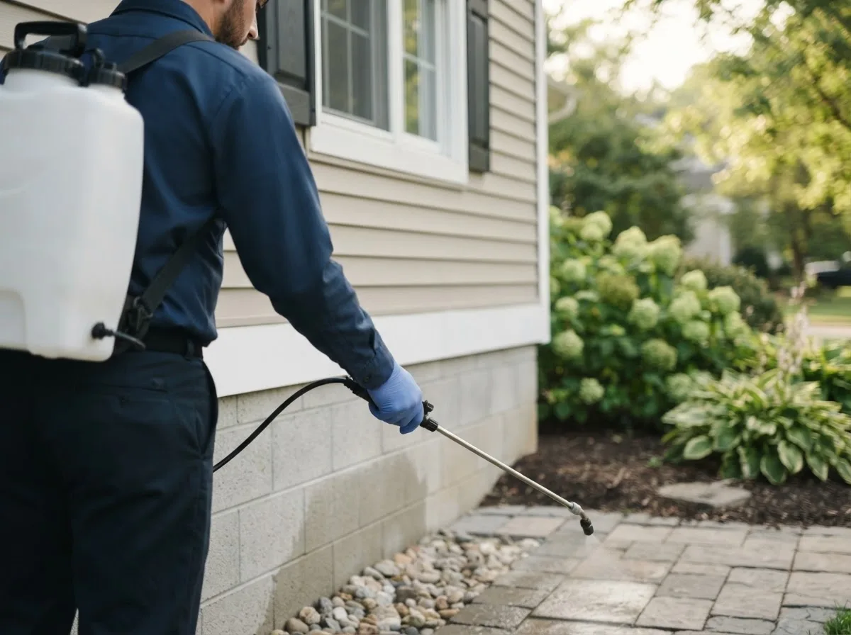 Pest control technician inspecting a home in Steamburg, NY
